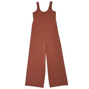 Athleta Passenger Rust Brown Sleeveless Jumpsuit Poli-Knit Womens Sz S Wide Leg